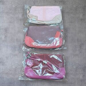 Marmi Wristlet Pouch Set Womens Pink Burgundy NEW 3-Piece Striped‎ Solid Clutch